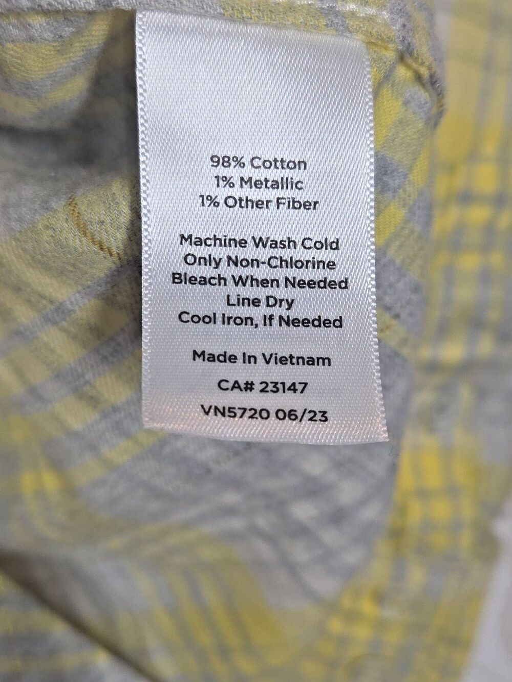 Talbots Cotton Flannel Button Front Shirt Yellow 1XP Plaid Silver Thread PETITE - Picture 5 of 9
